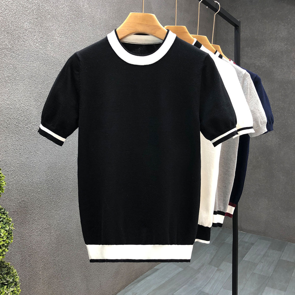 Mens Short Sleeve Knit T Shirt with Contrast Trim