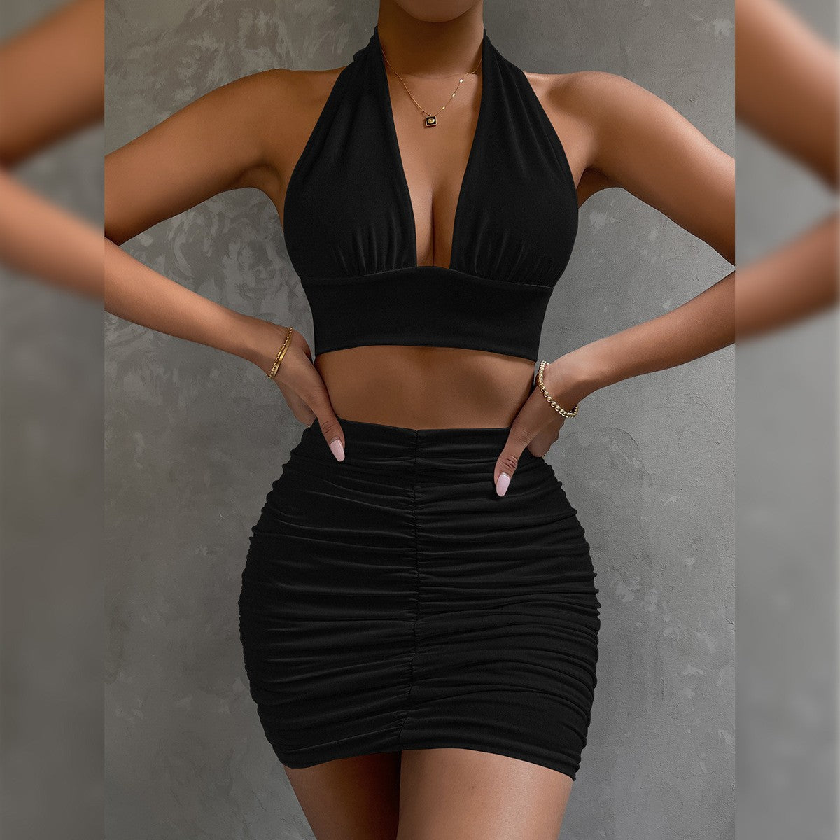 Women's Halter top set with Pleated Skirt