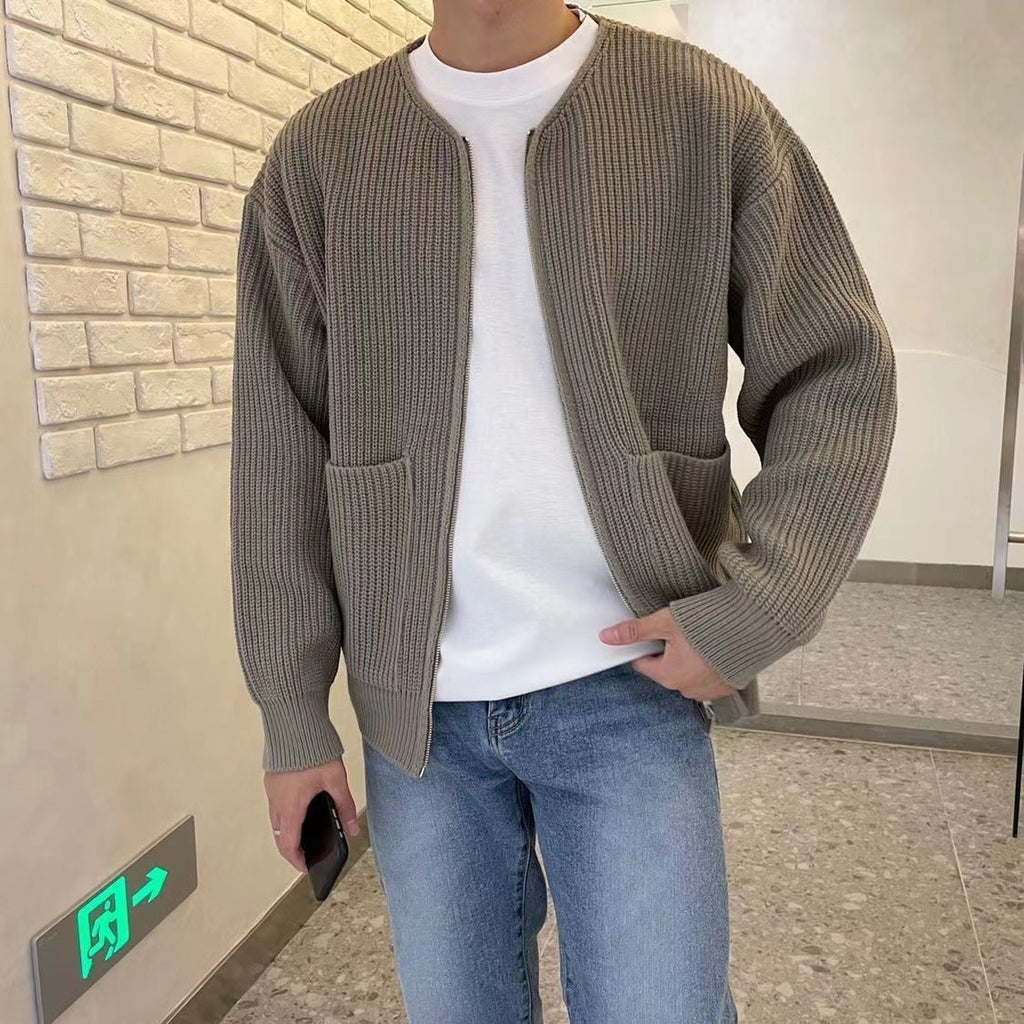 Men's Knitted Cardigan with Funnel Neck