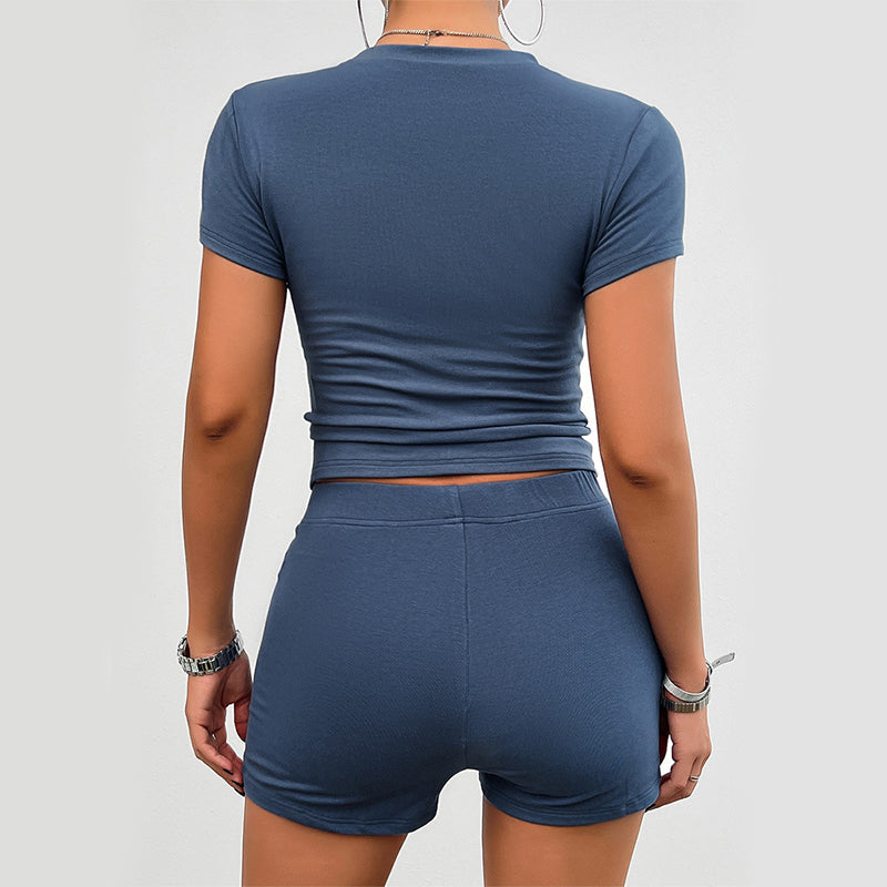 Women's Slim Tracksuit Set - Short Sleeve T-Shirt and Shorts