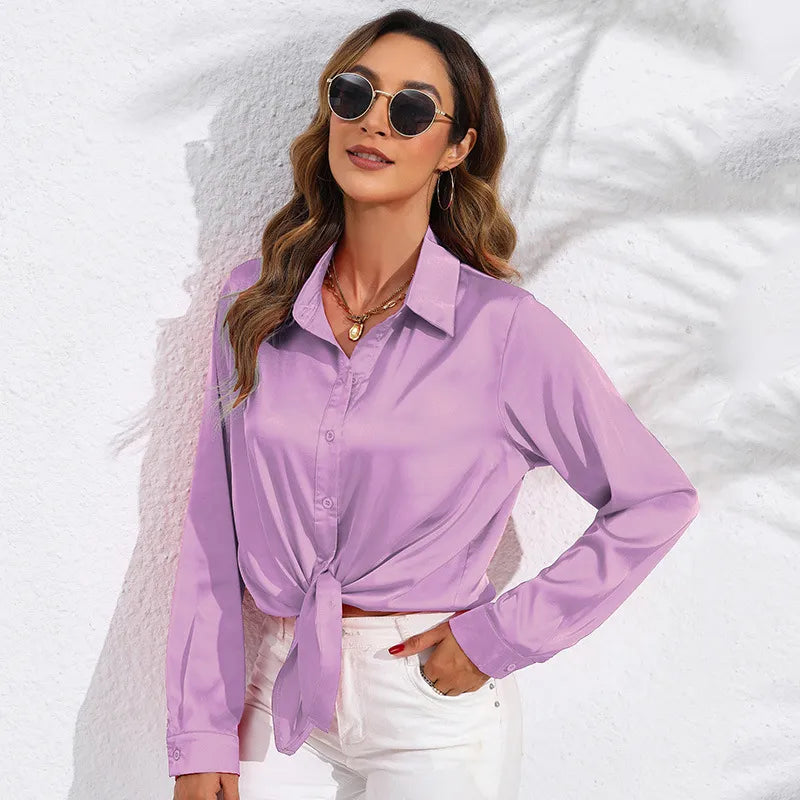 Women's Silk Long Sleeve Blouse - Elegant Flowing Fit