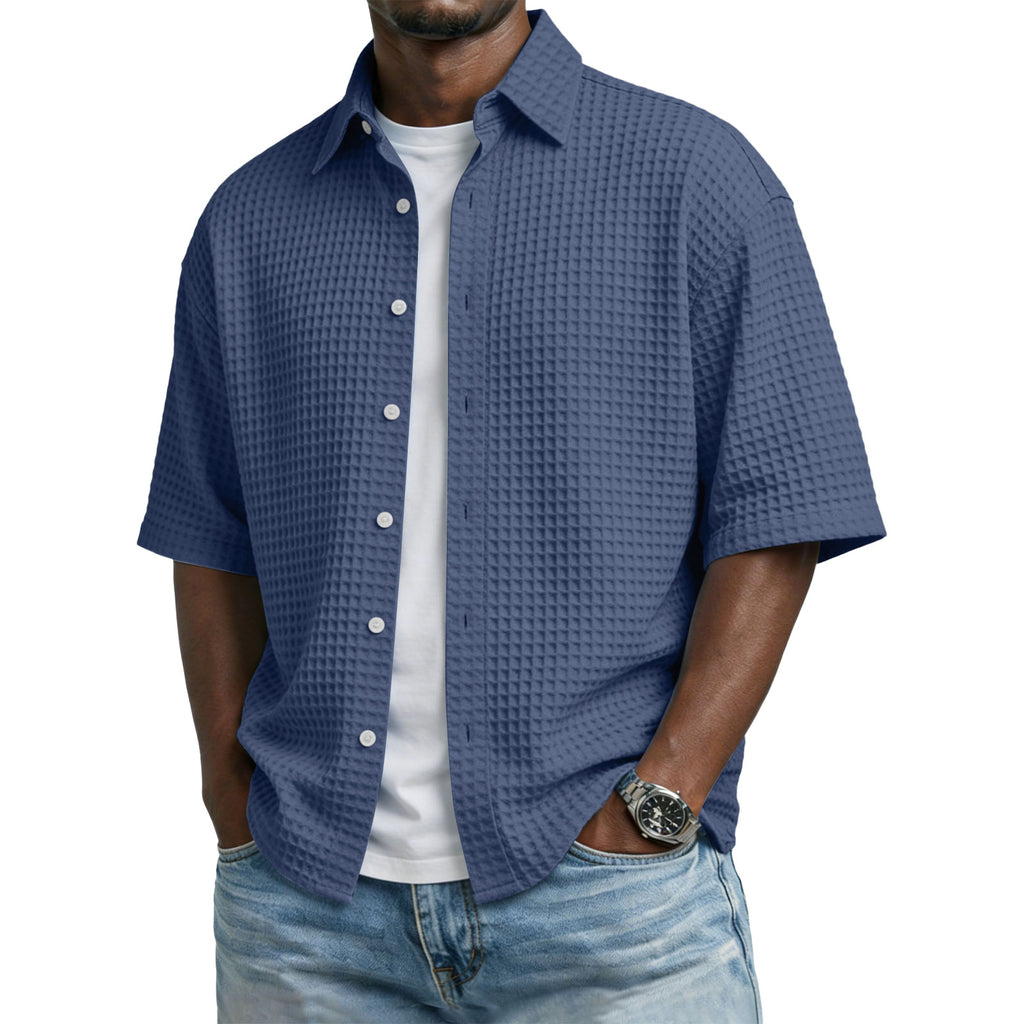 Mens Short Sleeve Button Up Shirt with Casual Fit