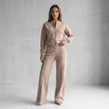 Women’s Casual Two Piece Set Stylish Zip Jacket and Wide Leg Pants
