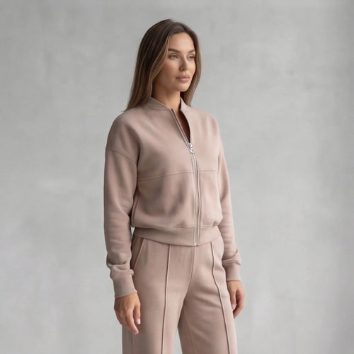 Women’s Casual Two Piece Set Stylish Zip Jacket and Wide Leg Pants