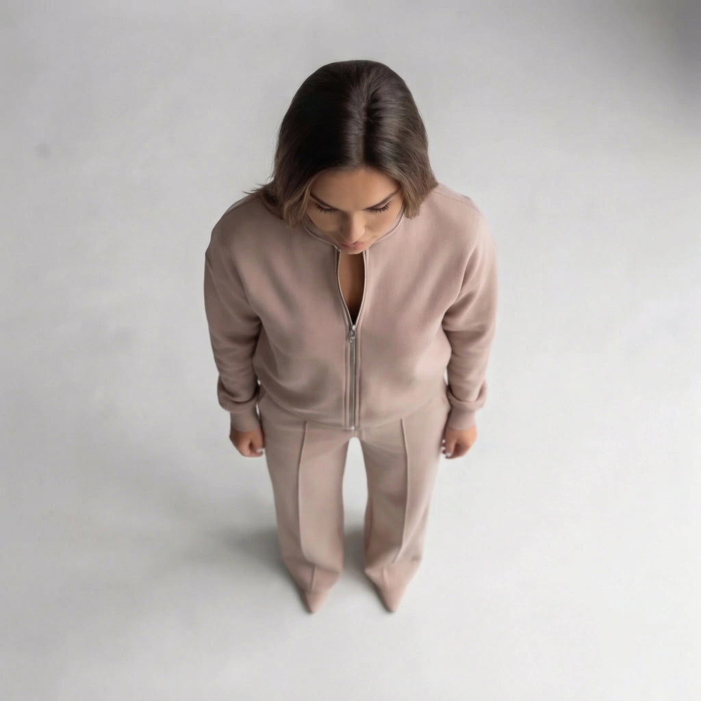 Women’s Casual Two Piece Set Stylish Zip Jacket and Wide Leg Pants