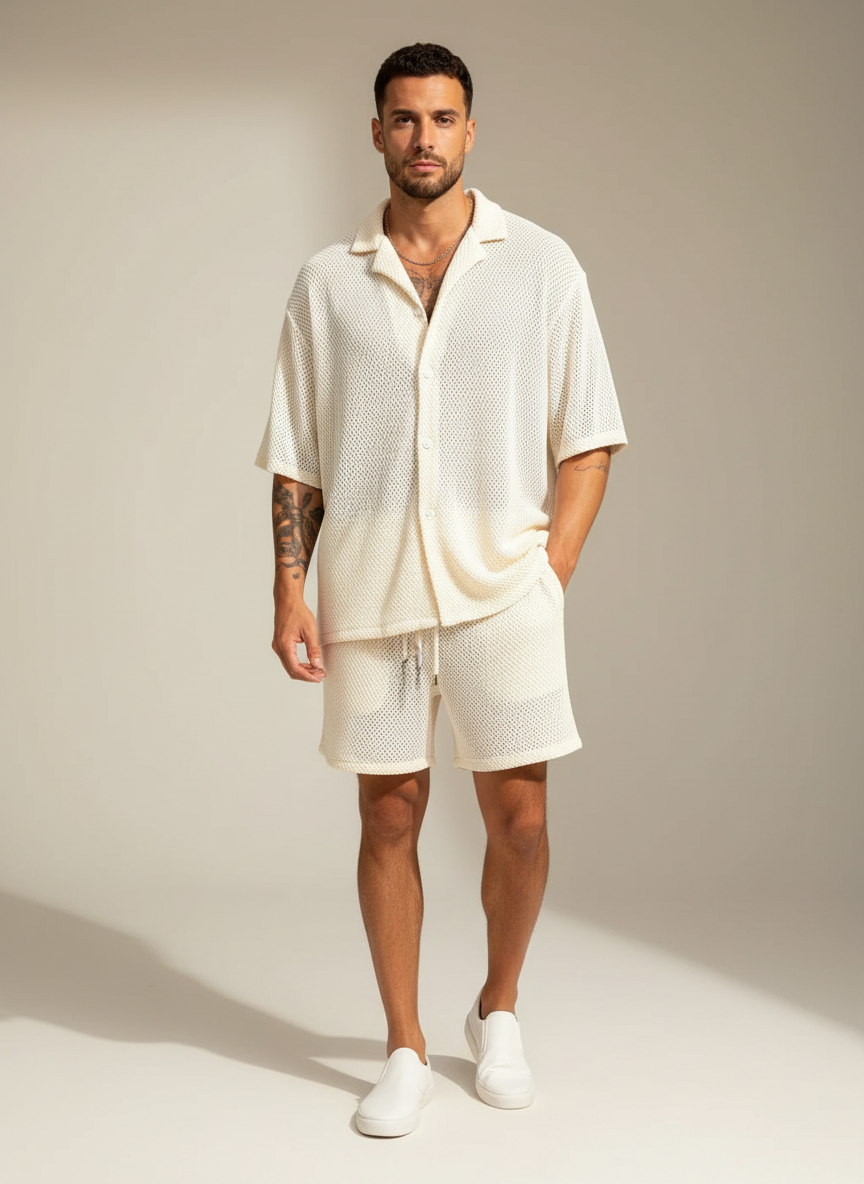 Men's Casual Two Piece Summer Set with Short Sleeve Shirt