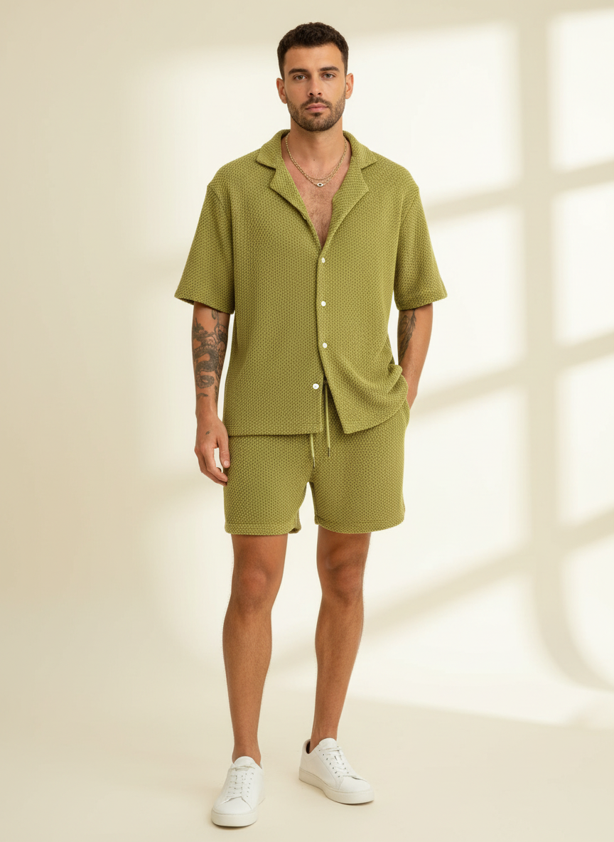 Men's Casual Two Piece Summer Set with Short Sleeve Shirt