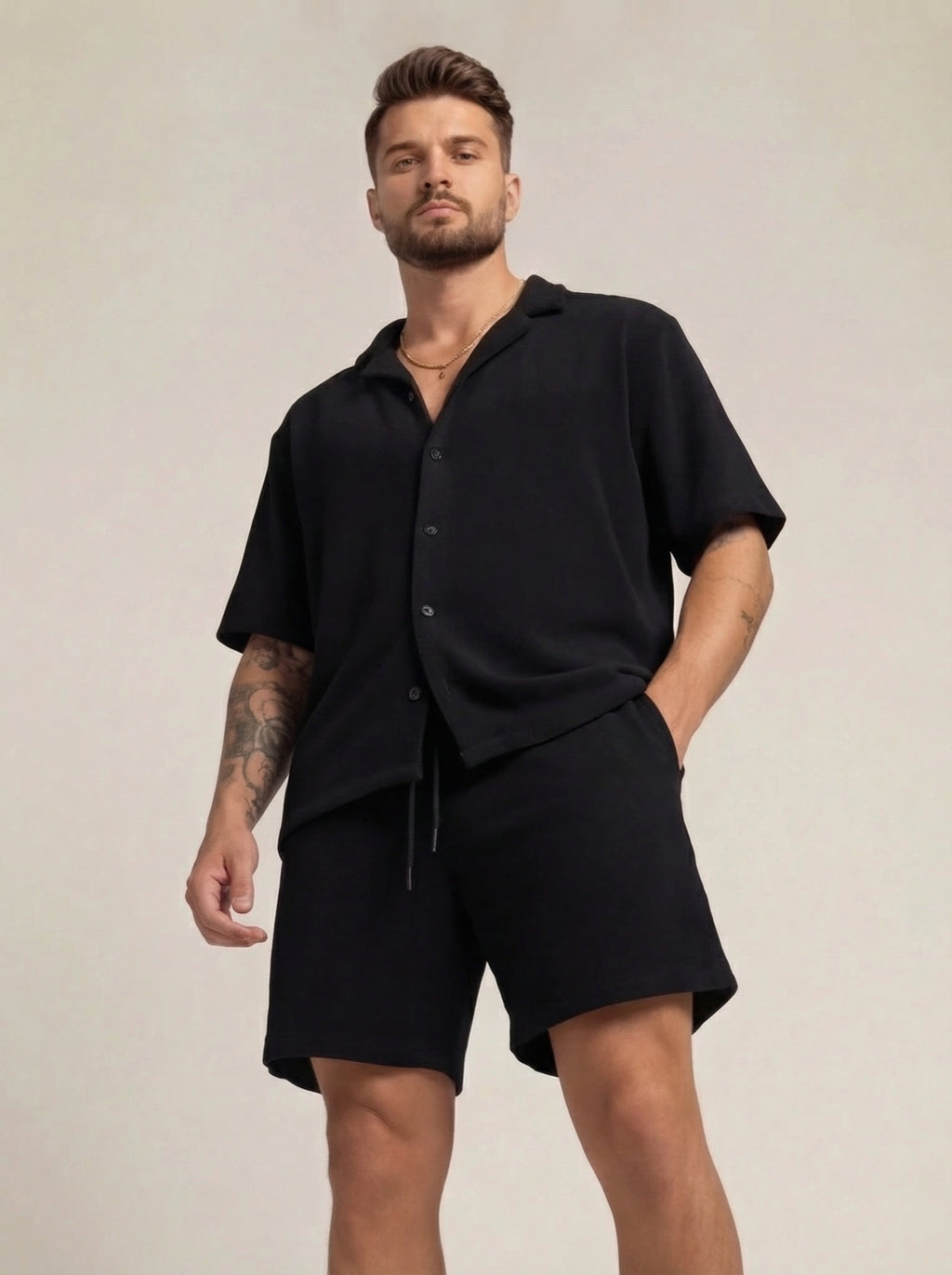 Men's Casual Two Piece Summer Set with Short Sleeve Shirt