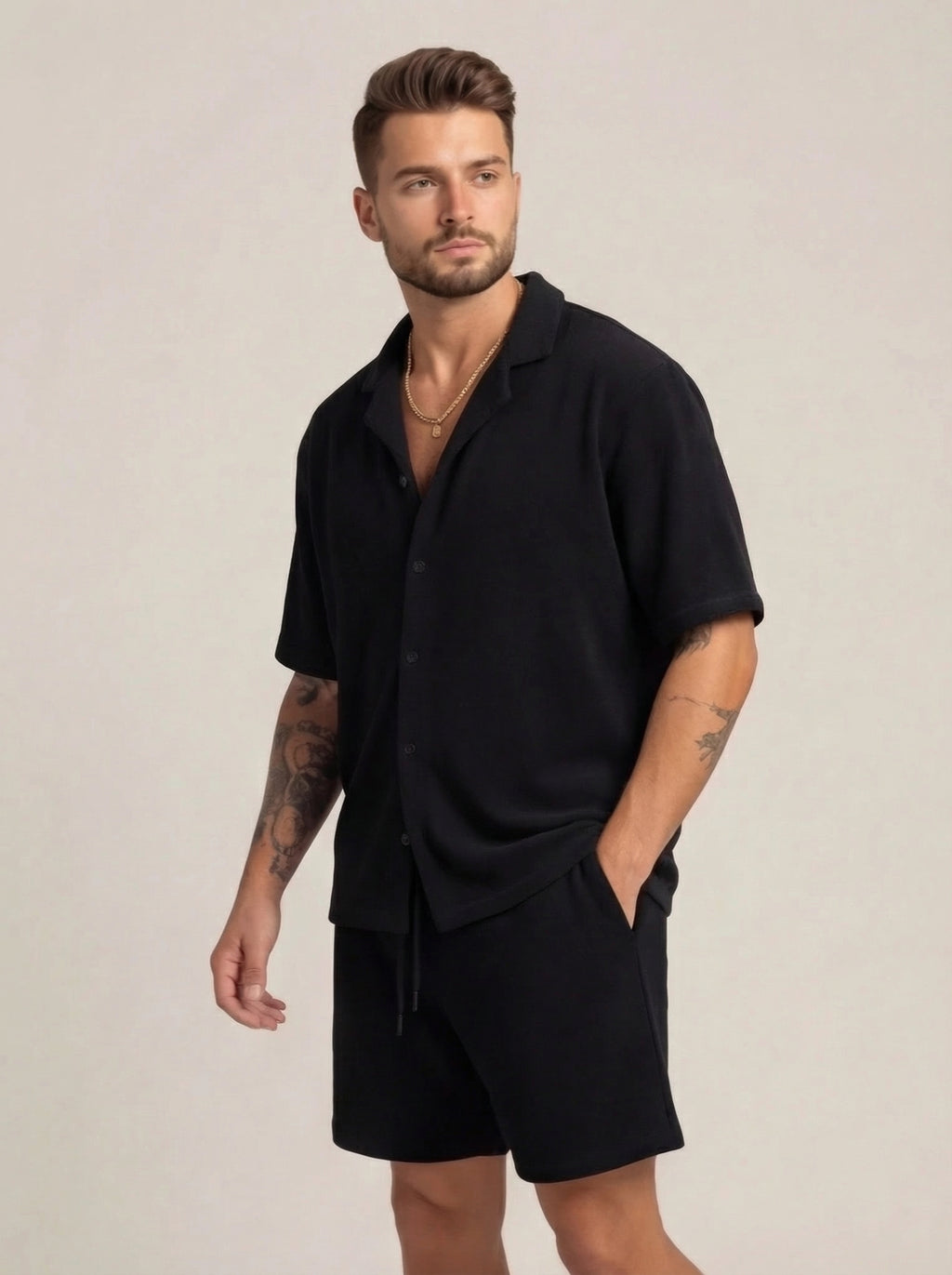 Men's Casual Two Piece Summer Set with Short Sleeve Shirt