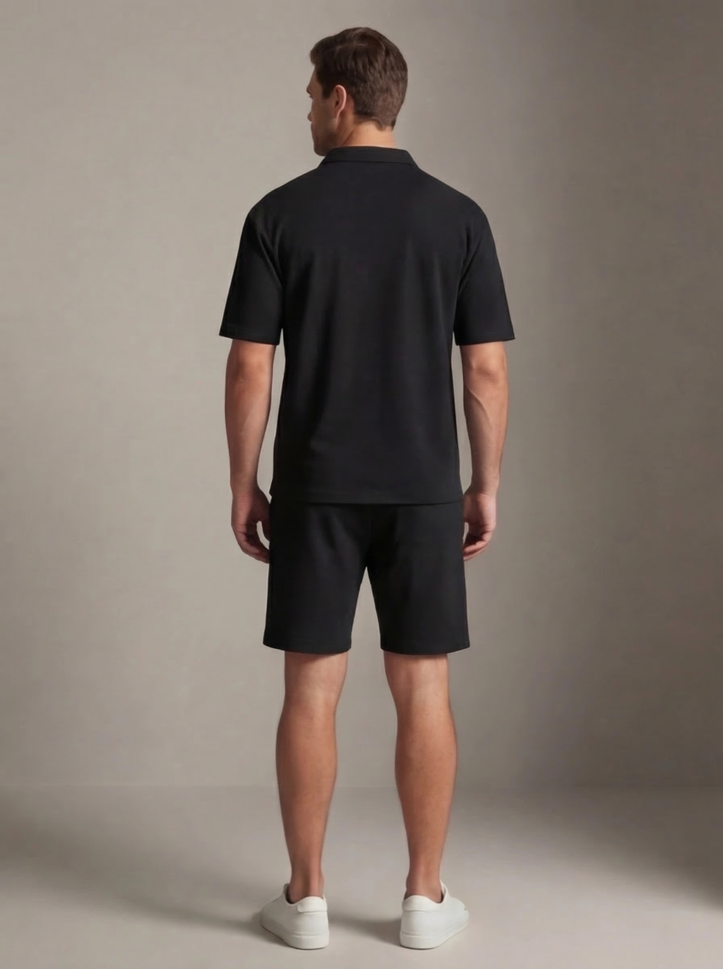 Mens Casual Two Piece Summer Set with Zip Polo Shirt