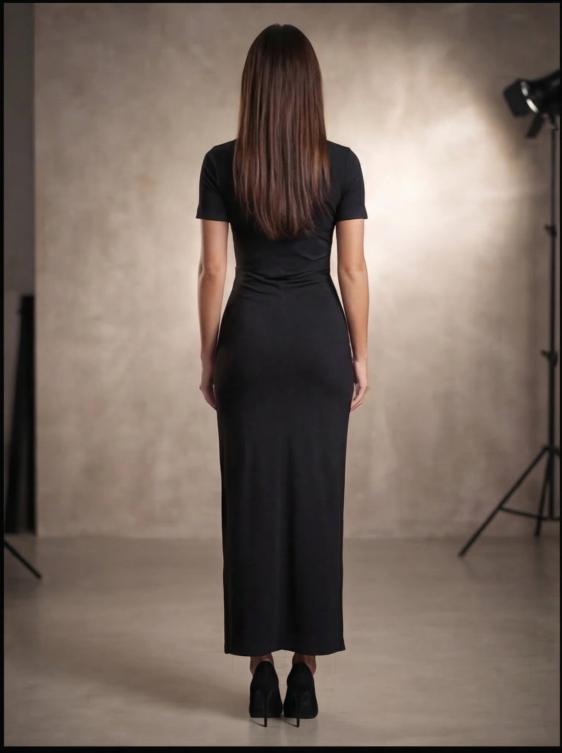 Womens Elegant Maxi Dress with High Neck and Side Slit