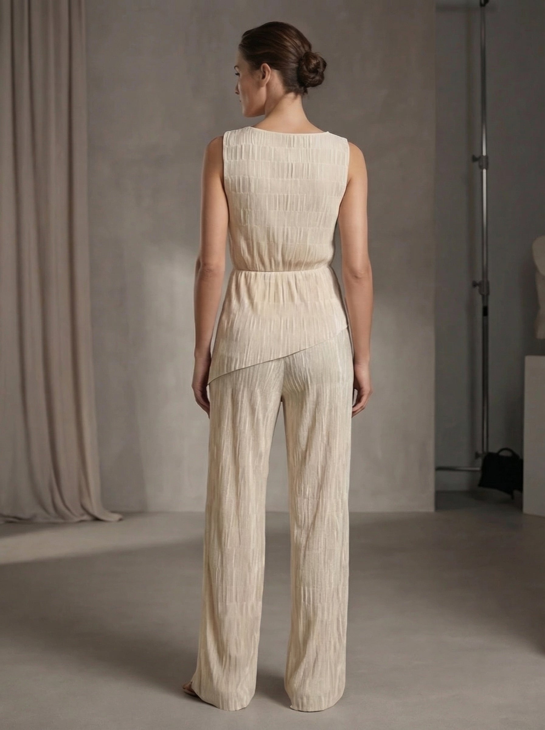 Womens Elegant Two Piece Set with Sleeveless Top and Wide Leg Pants