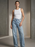 Women's Wide Leg Jeans with Crossover Waistband