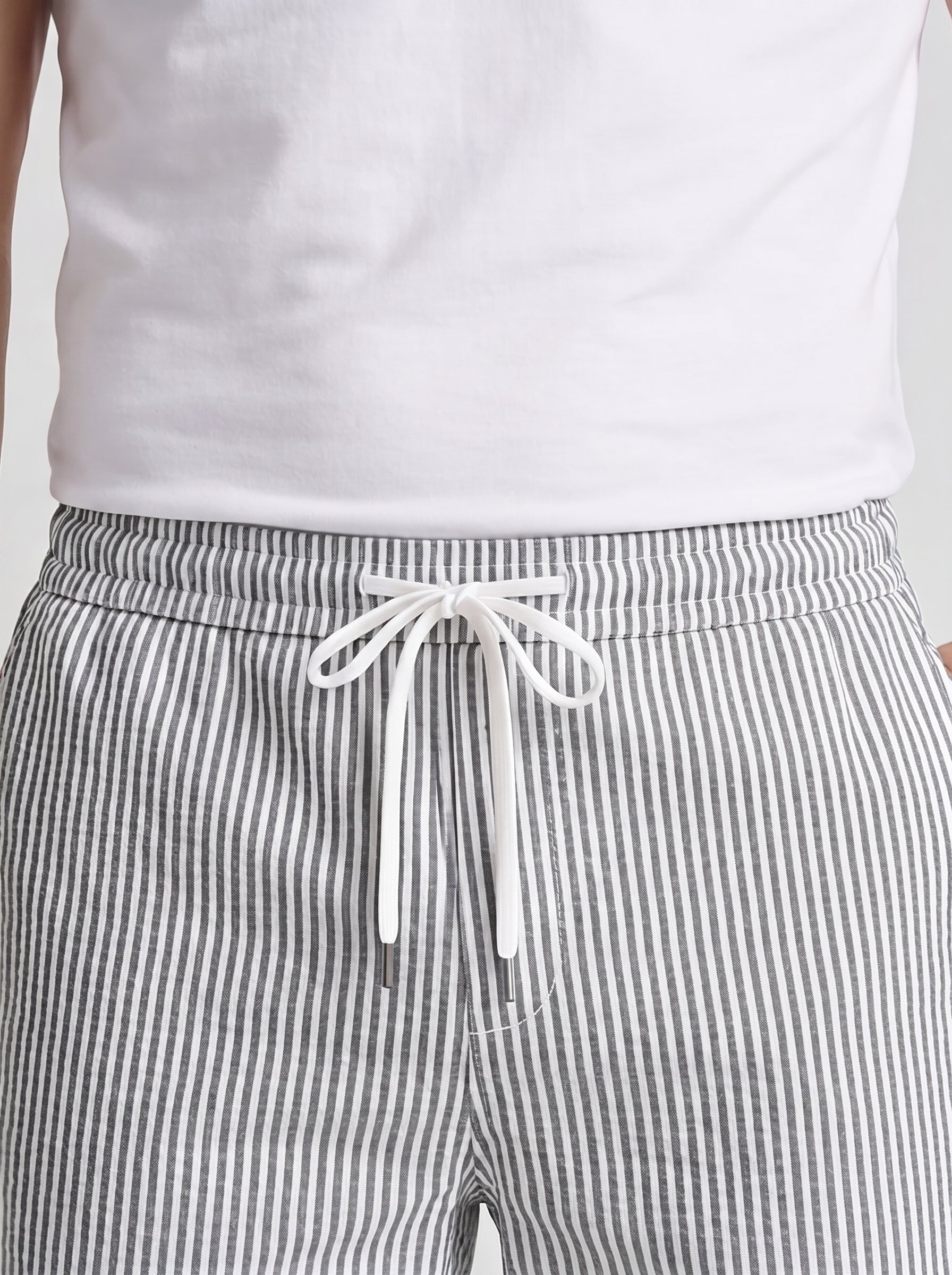 Mens Casual Striped Shorts with Drawstring Waist