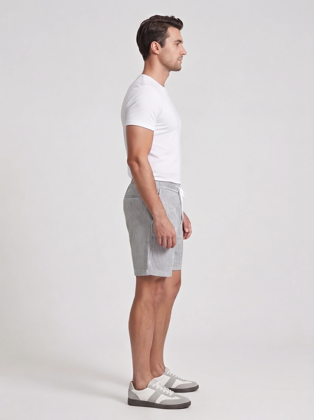 Mens Casual Striped Shorts with Drawstring Waist