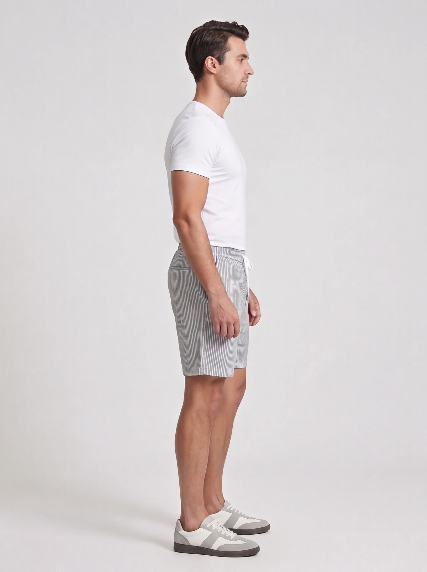 Mens Casual Striped Shorts with Drawstring Waist