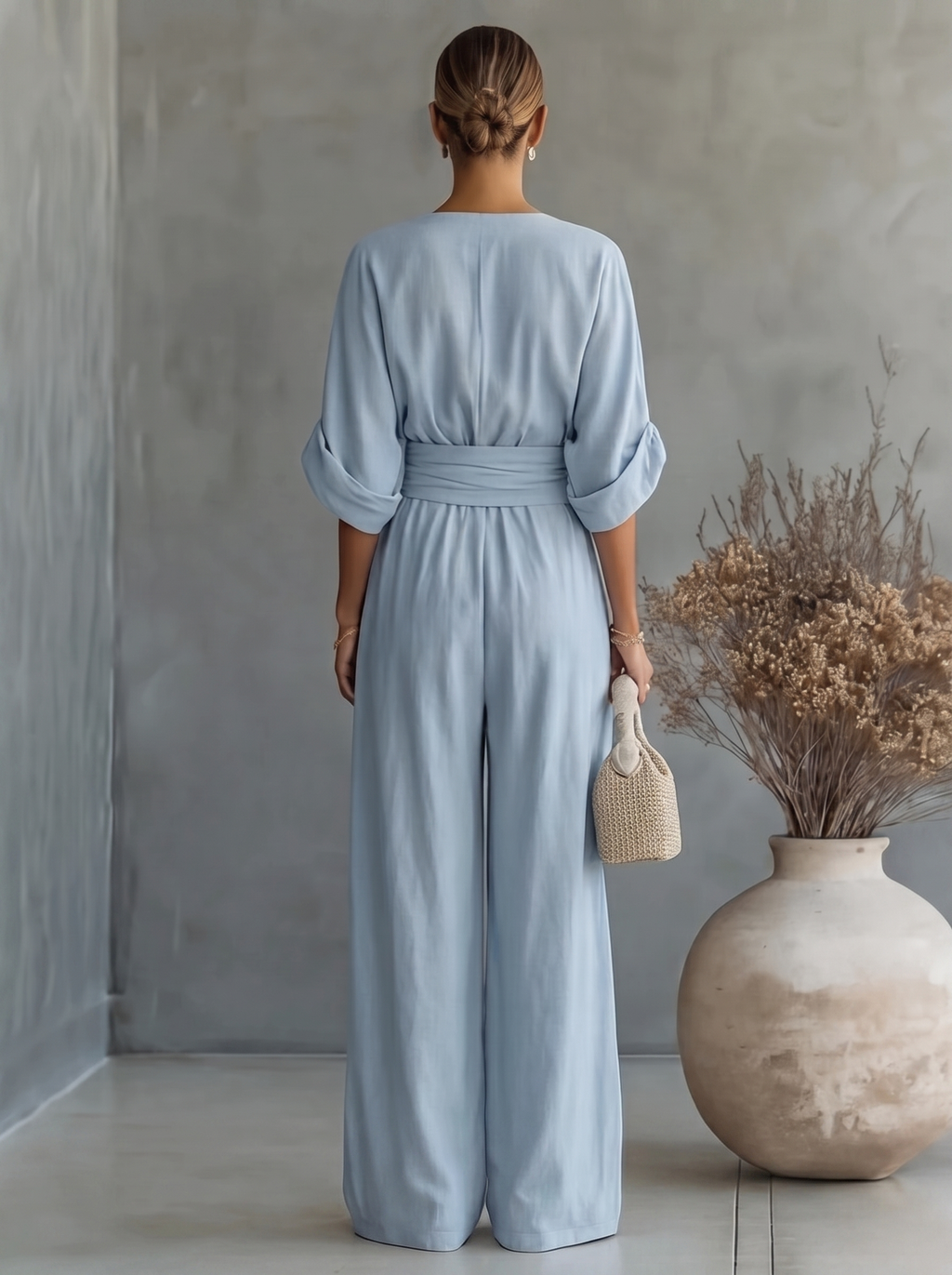 Women's Casual V-Neck Wide-Leg Jumpsuit