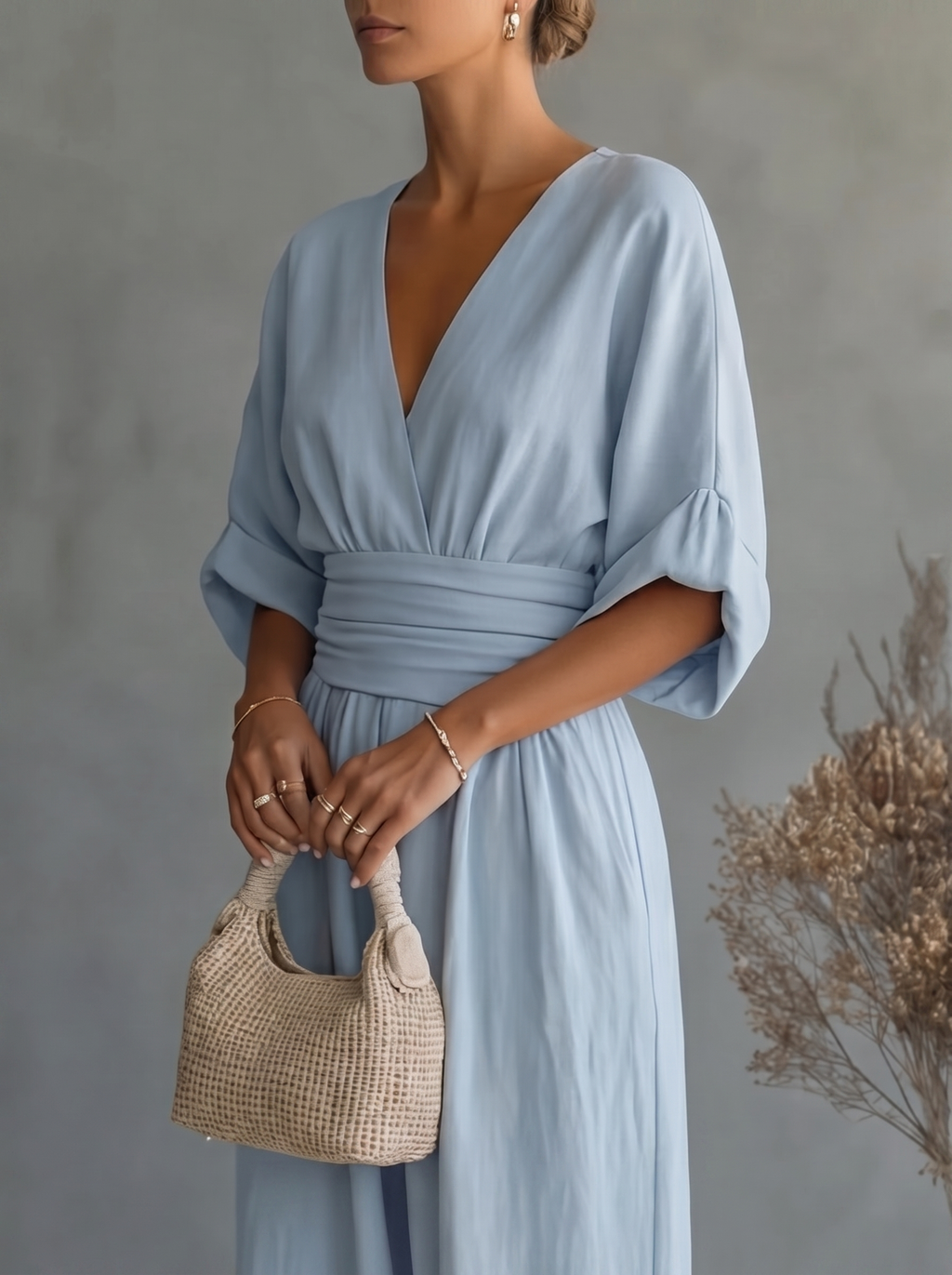 Women's Casual V-Neck Wide-Leg Jumpsuit