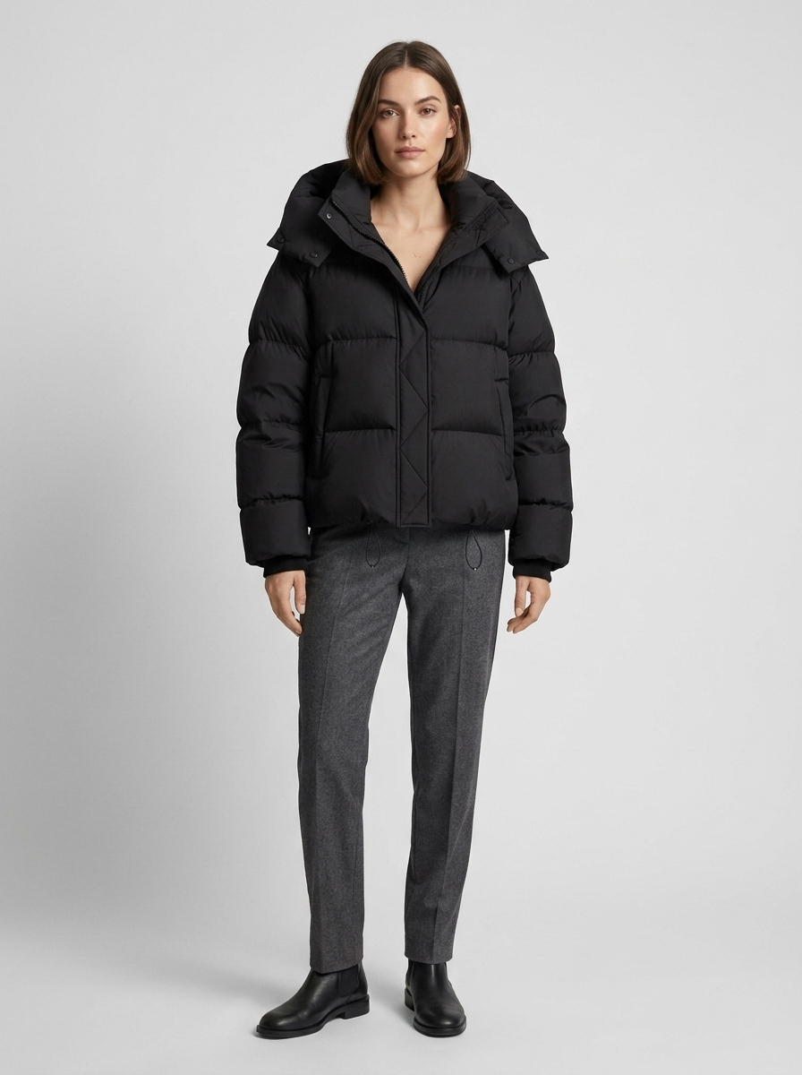Women's Black Puffer Jacket – Oversized Hooded Design