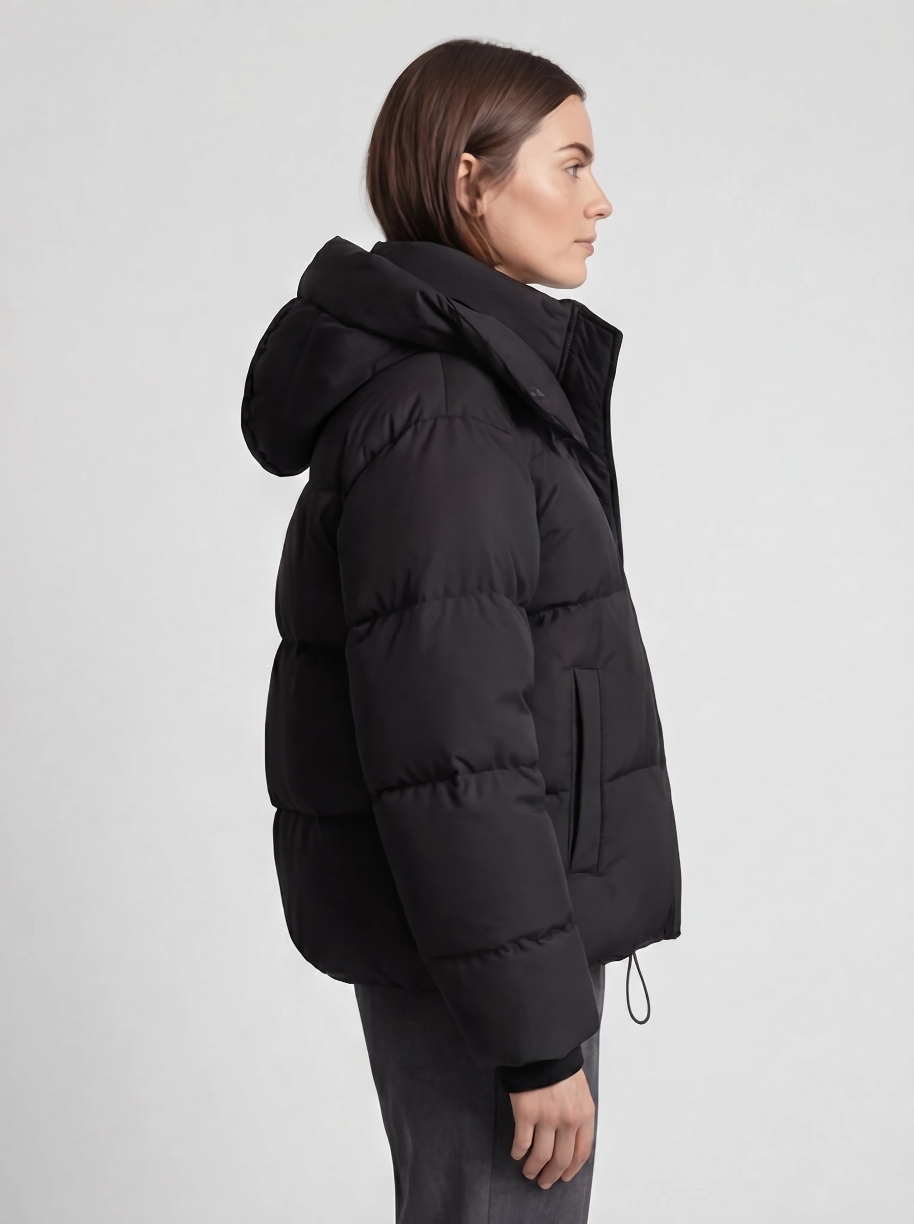 Women's Black Puffer Jacket – Oversized Hooded Design