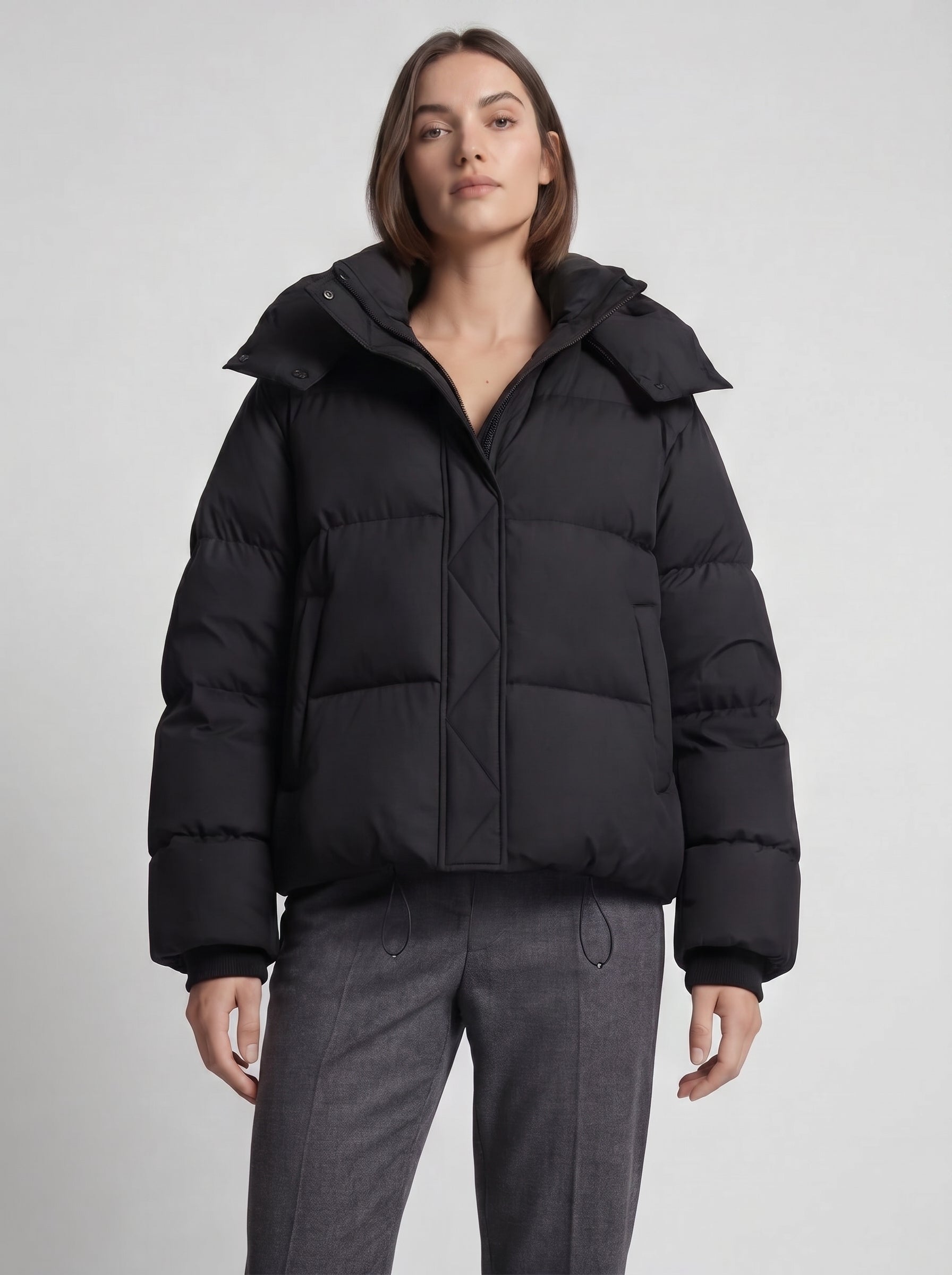 Women's Black Puffer Jacket – Oversized Hooded Design