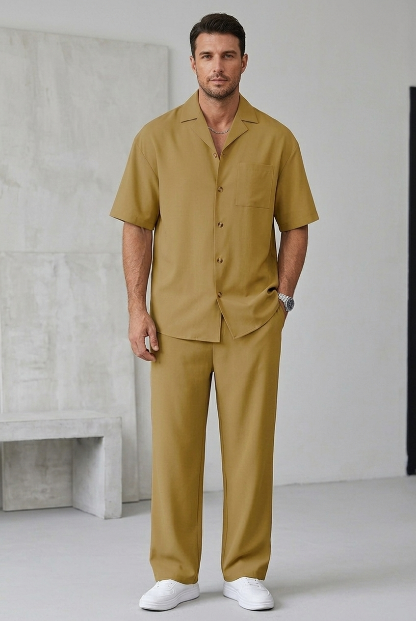 Men's Short Sleeve Shirt and Trousers Set