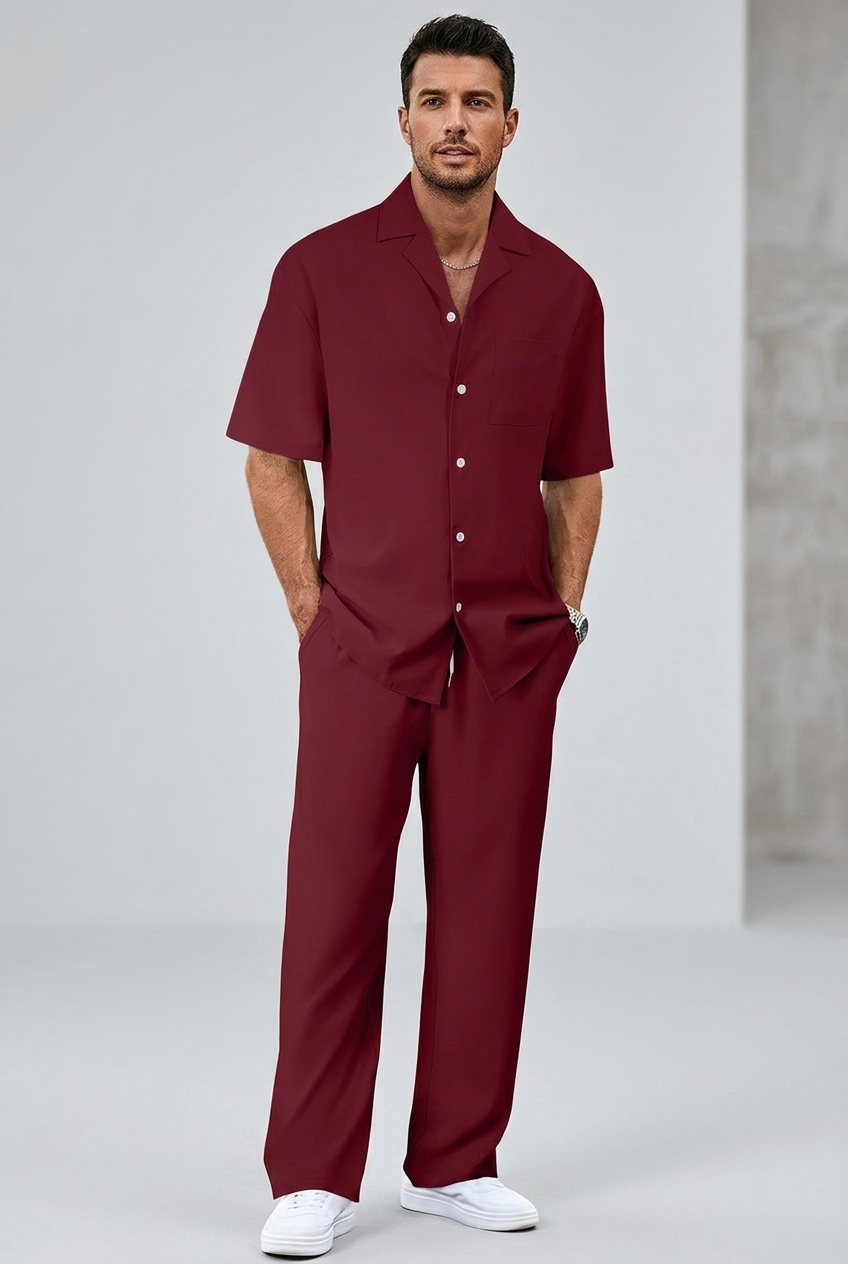 Men's Short Sleeve Shirt and Trousers Set