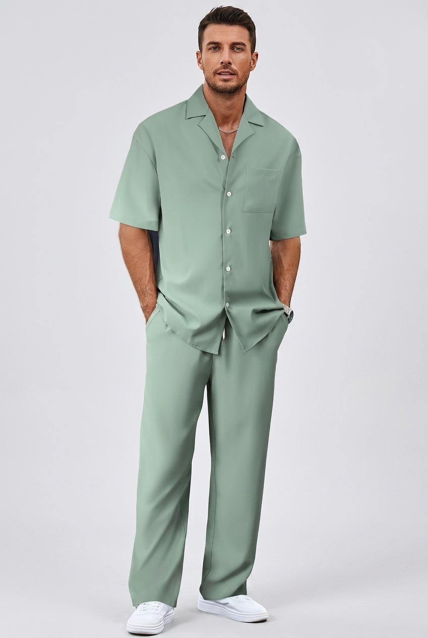 Men's Short Sleeve Shirt and Trousers Set