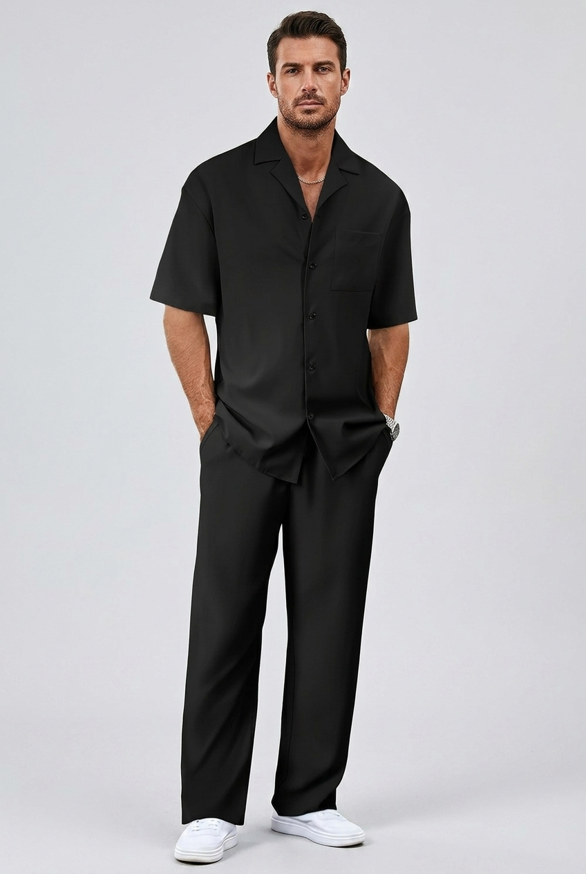 Men's Short Sleeve Shirt and Trousers Set