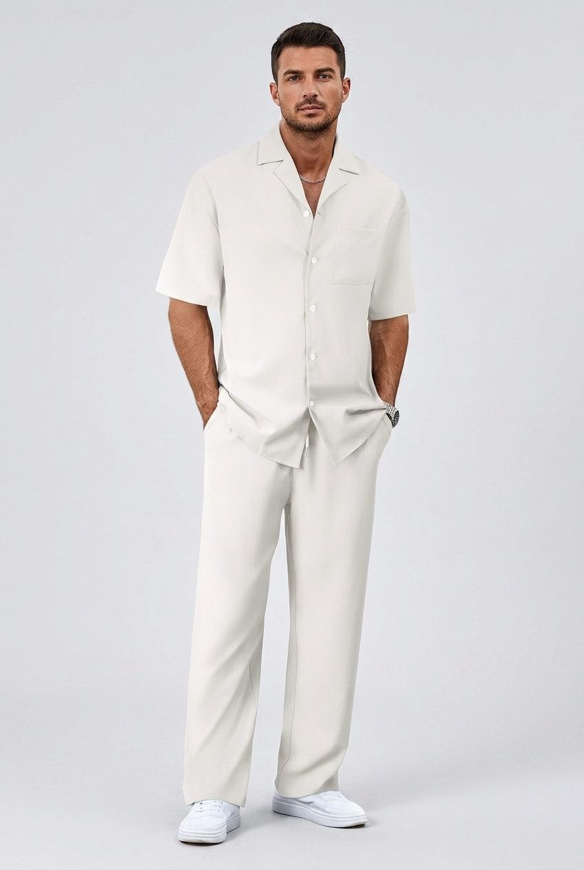 Men's Short Sleeve Shirt and Trousers Set