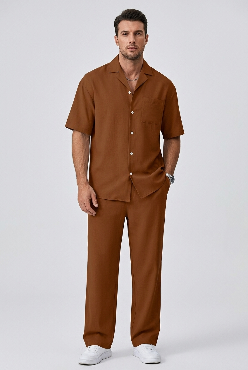 Men's Short Sleeve Shirt and Trousers Set