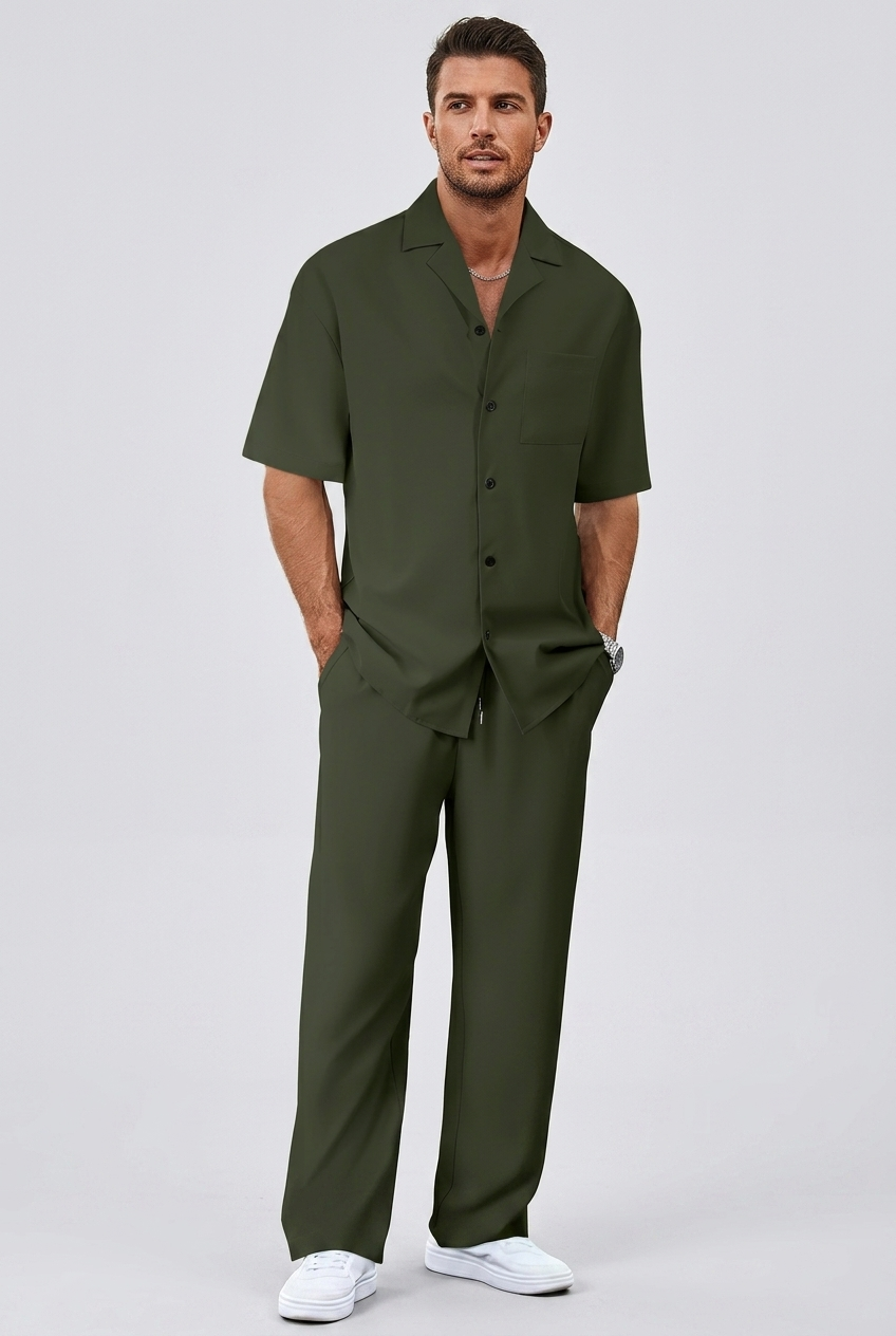 Men's Short Sleeve Shirt and Trousers Set