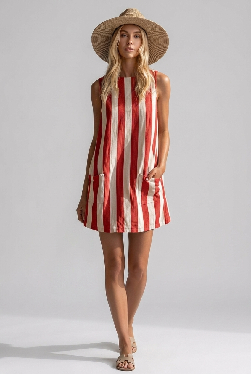 Women's Striped Summer Dress - Lightweight Sleeveless Style