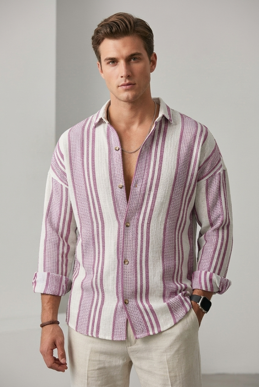 Men's Striped Linen Dress Shirt for Timeless Style