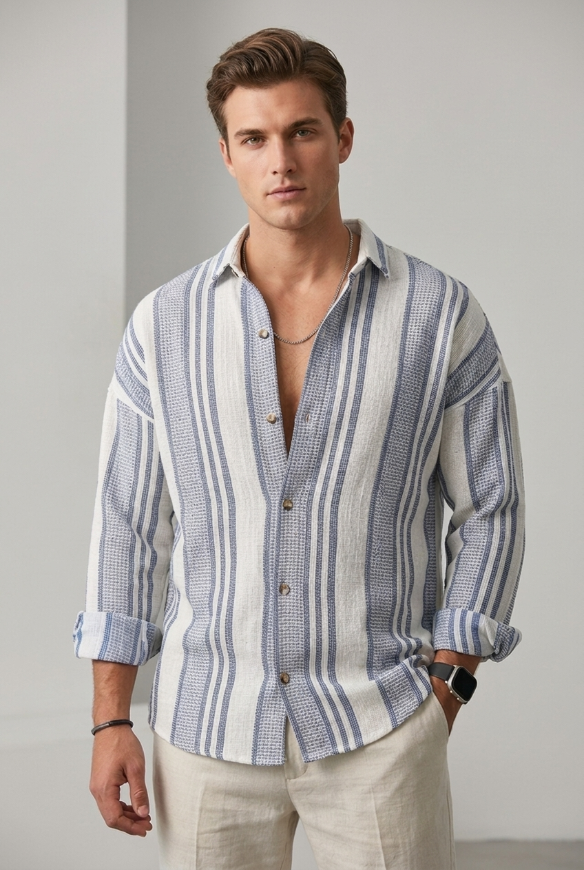 Men's Striped Linen Dress Shirt for Timeless Style