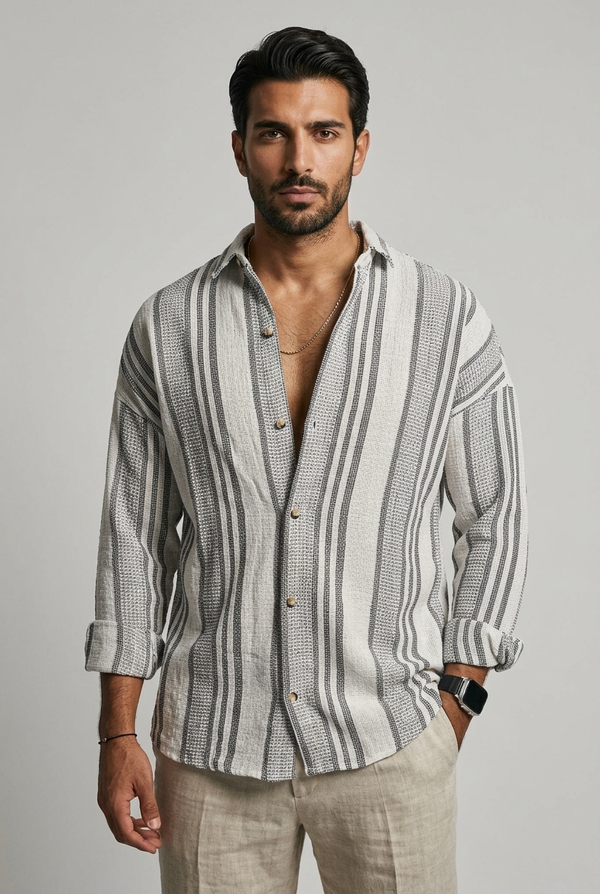 Men's Striped Linen Dress Shirt for Timeless Style