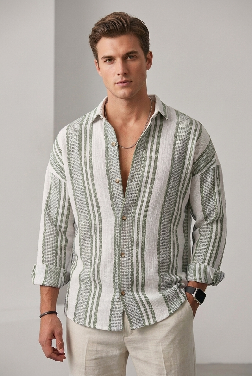 Men's Striped Linen Dress Shirt for Timeless Style