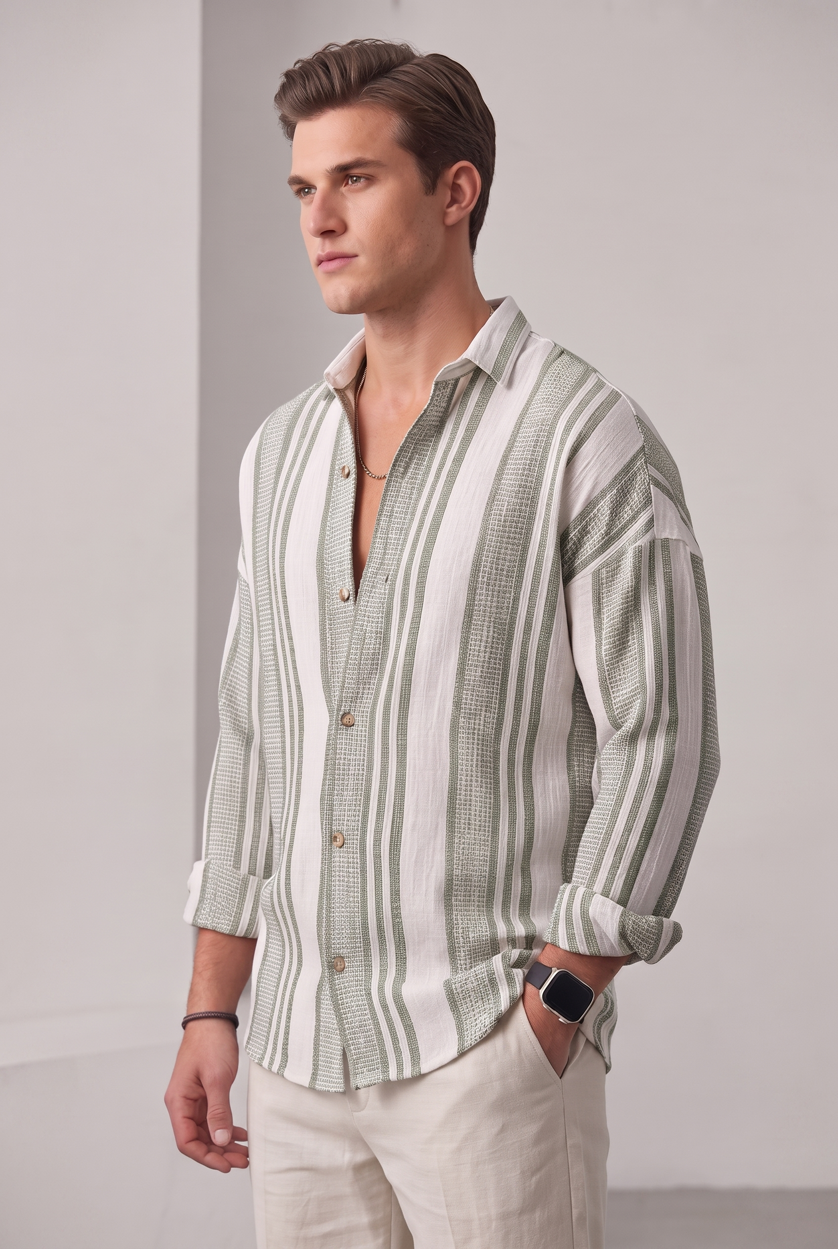 Men's Striped Linen Dress Shirt for Timeless Style