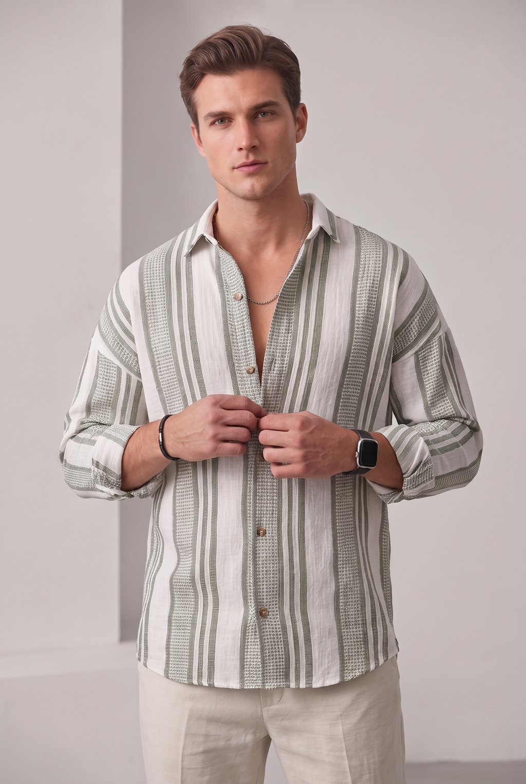 Men's Striped Linen Dress Shirt for Timeless Style
