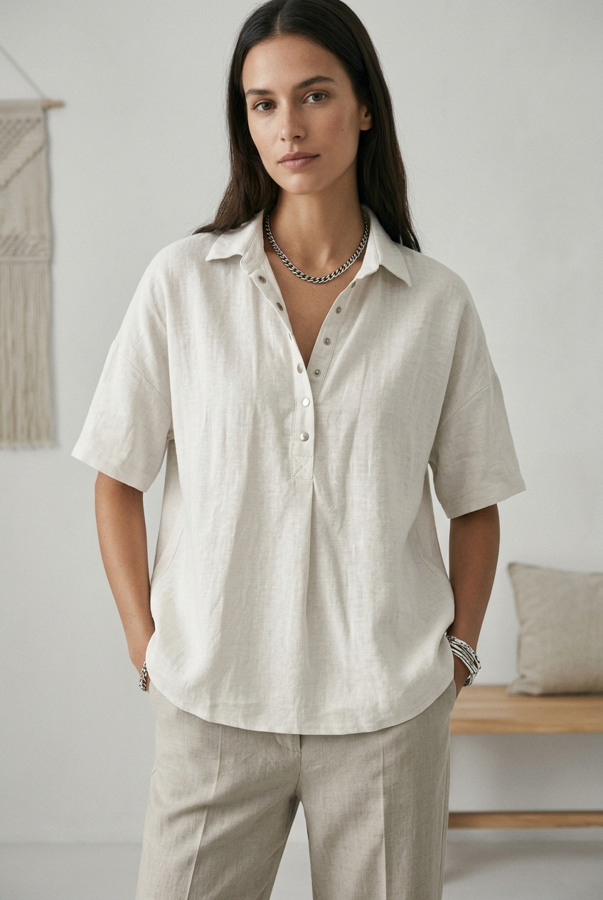 Women's Short-Sleeved Button Blouse
