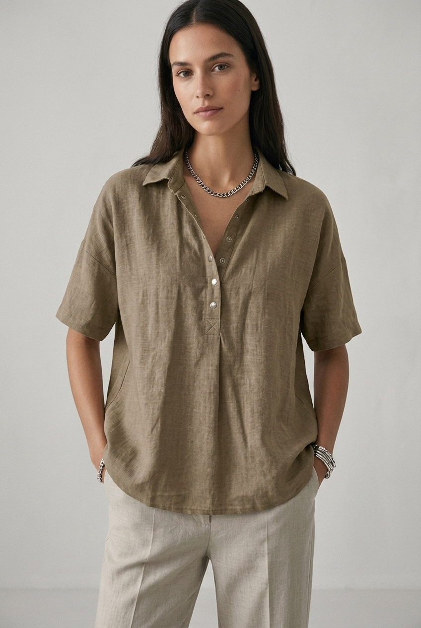 Women's Short-Sleeved Button Blouse