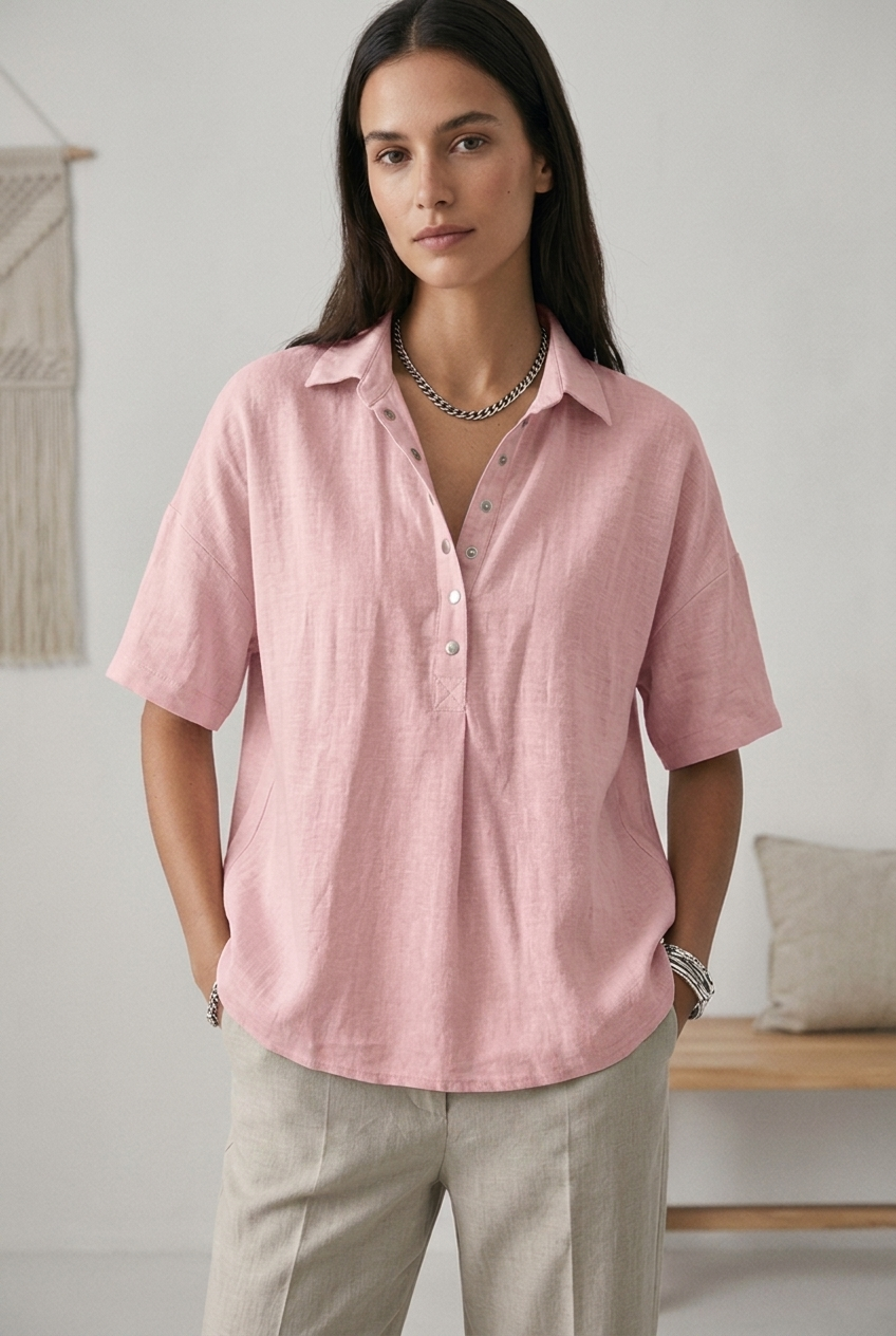 Women's Short-Sleeved Button Blouse