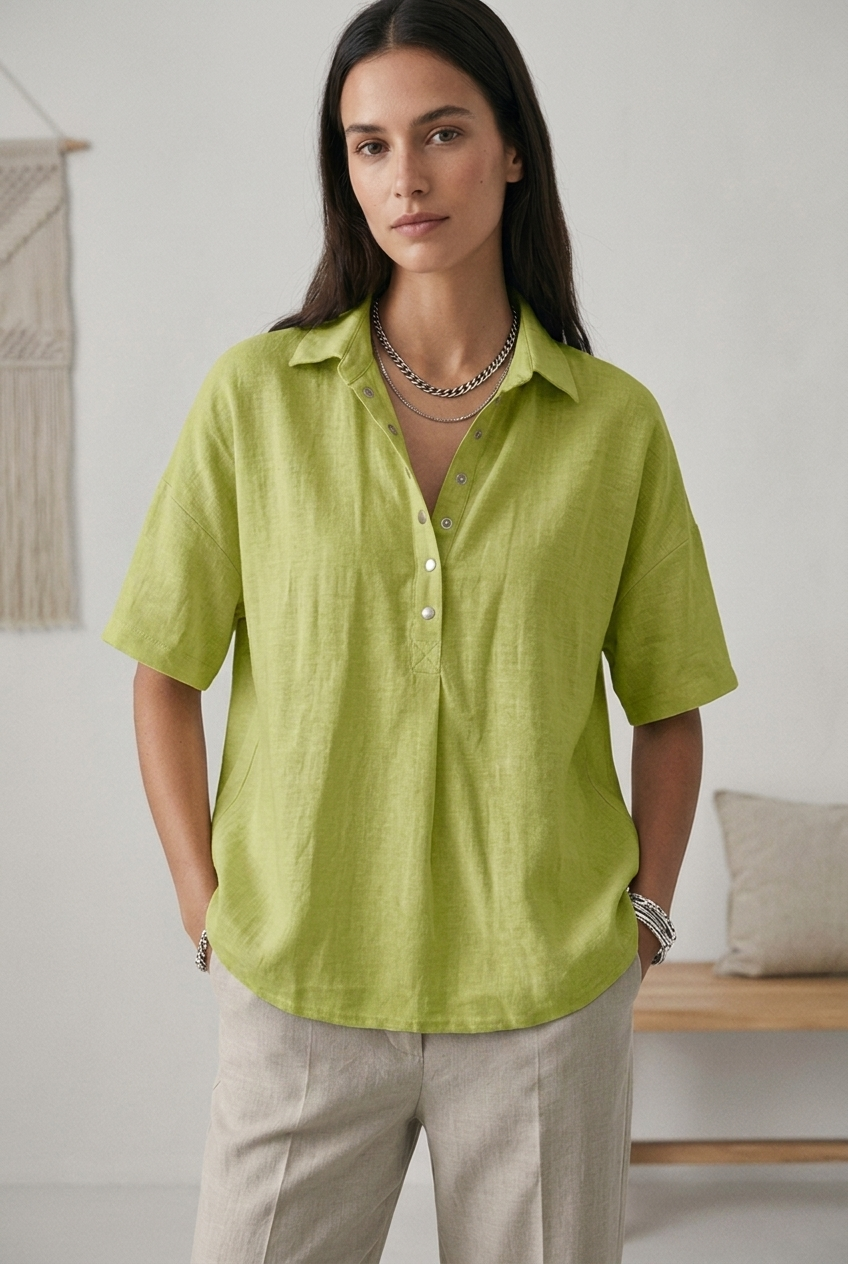 Women's Short-Sleeved Button Blouse