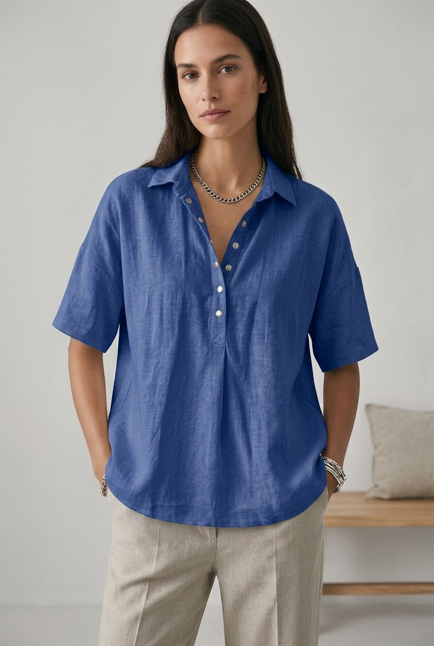 Women's Short-Sleeved Button Blouse