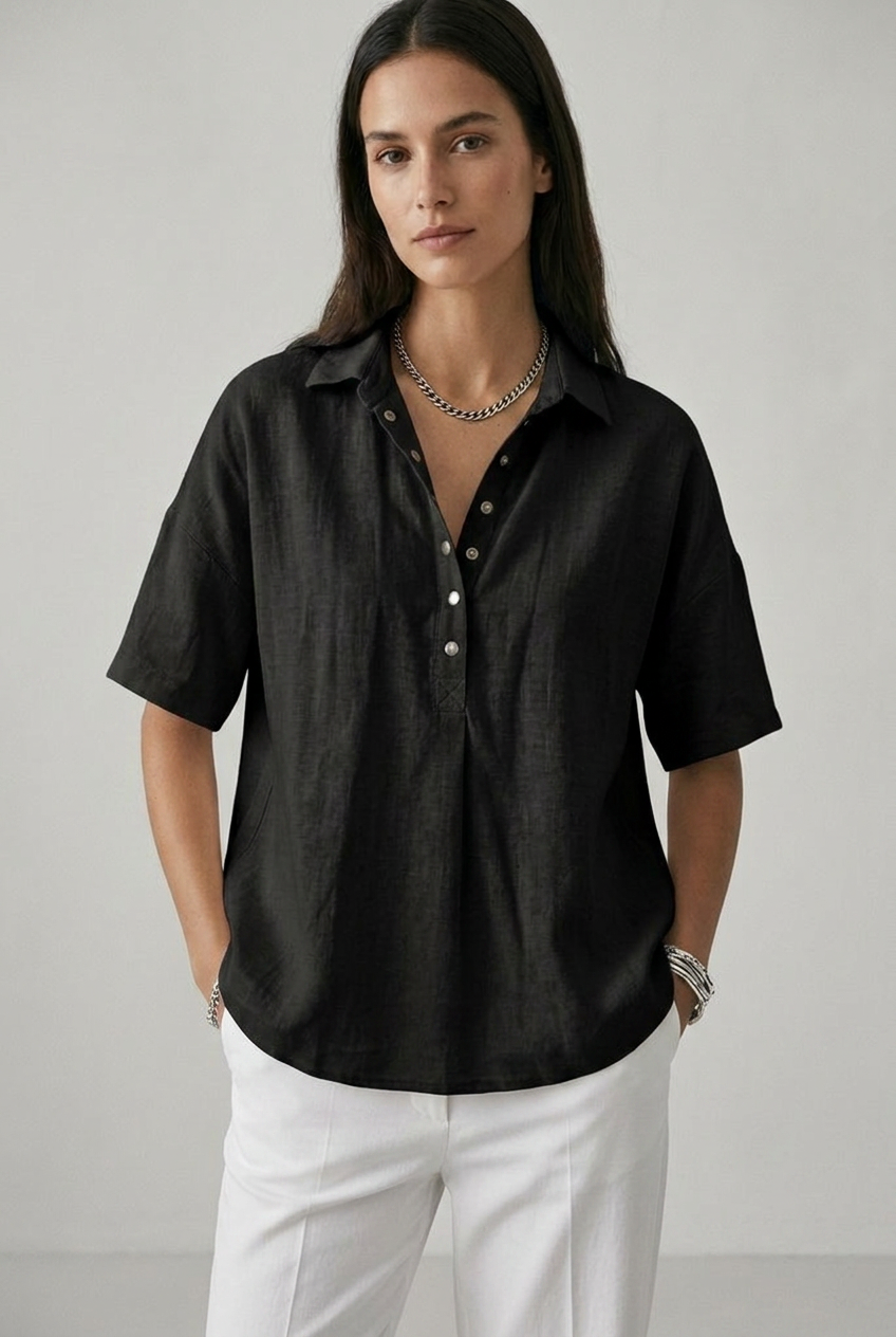 Women's Short-Sleeved Button Blouse