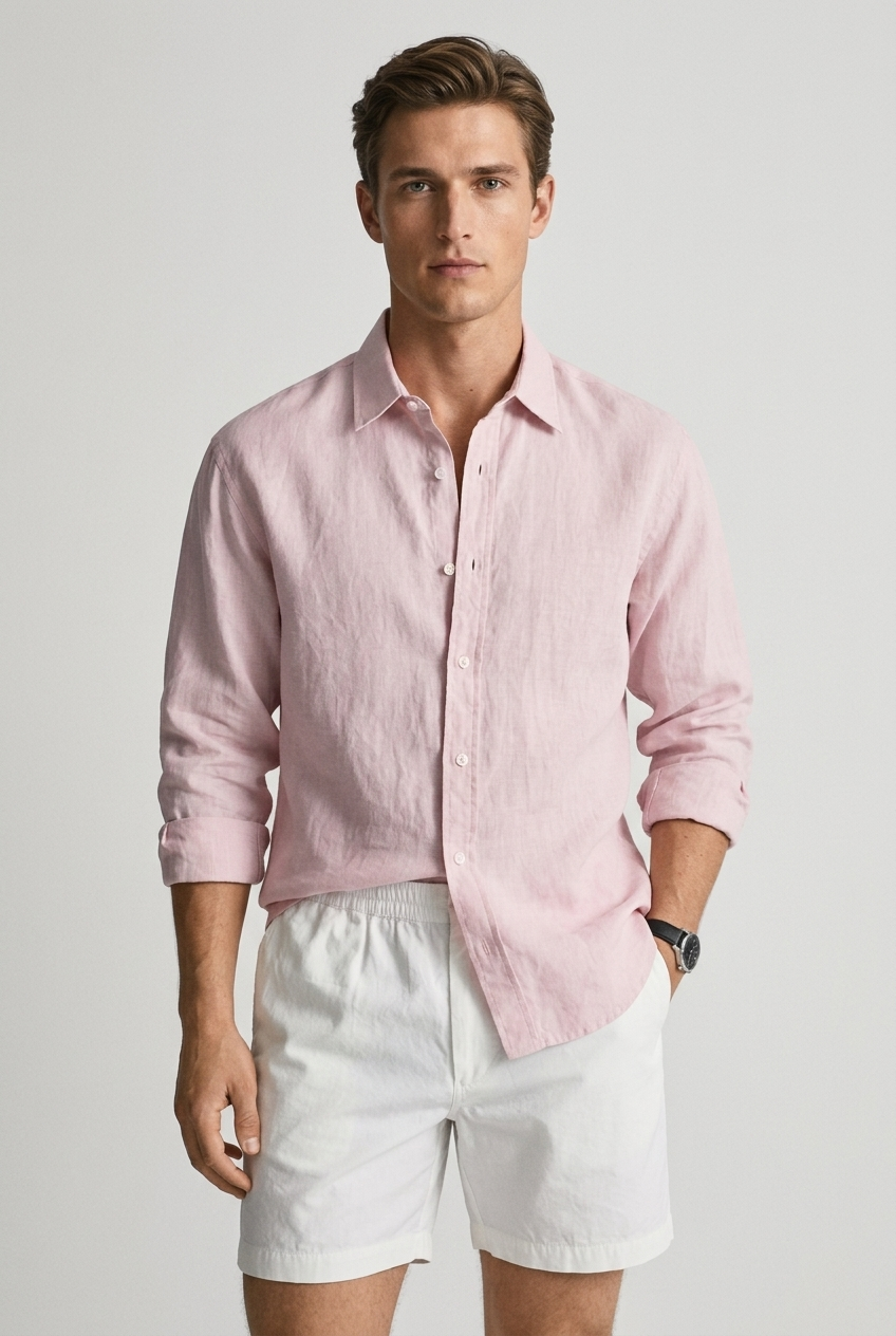 Men's Long Sleeve Linen Shirt - Relaxed Fit Casual Style
