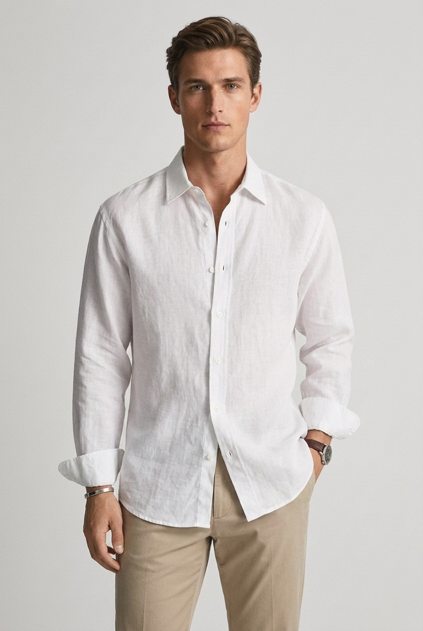 Men's Long Sleeve Linen Shirt - Relaxed Fit Casual Style