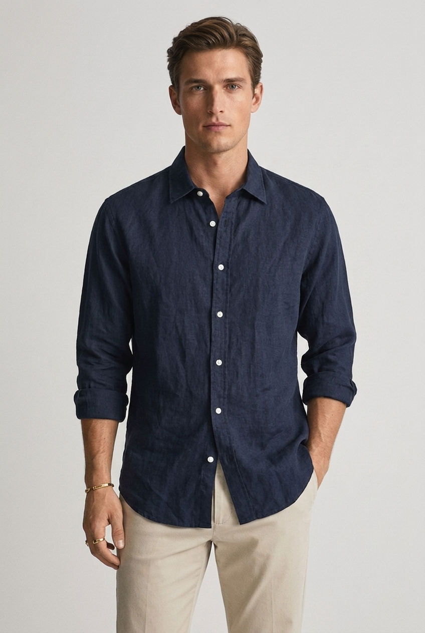 Men's Long Sleeve Linen Shirt - Relaxed Fit Casual Style