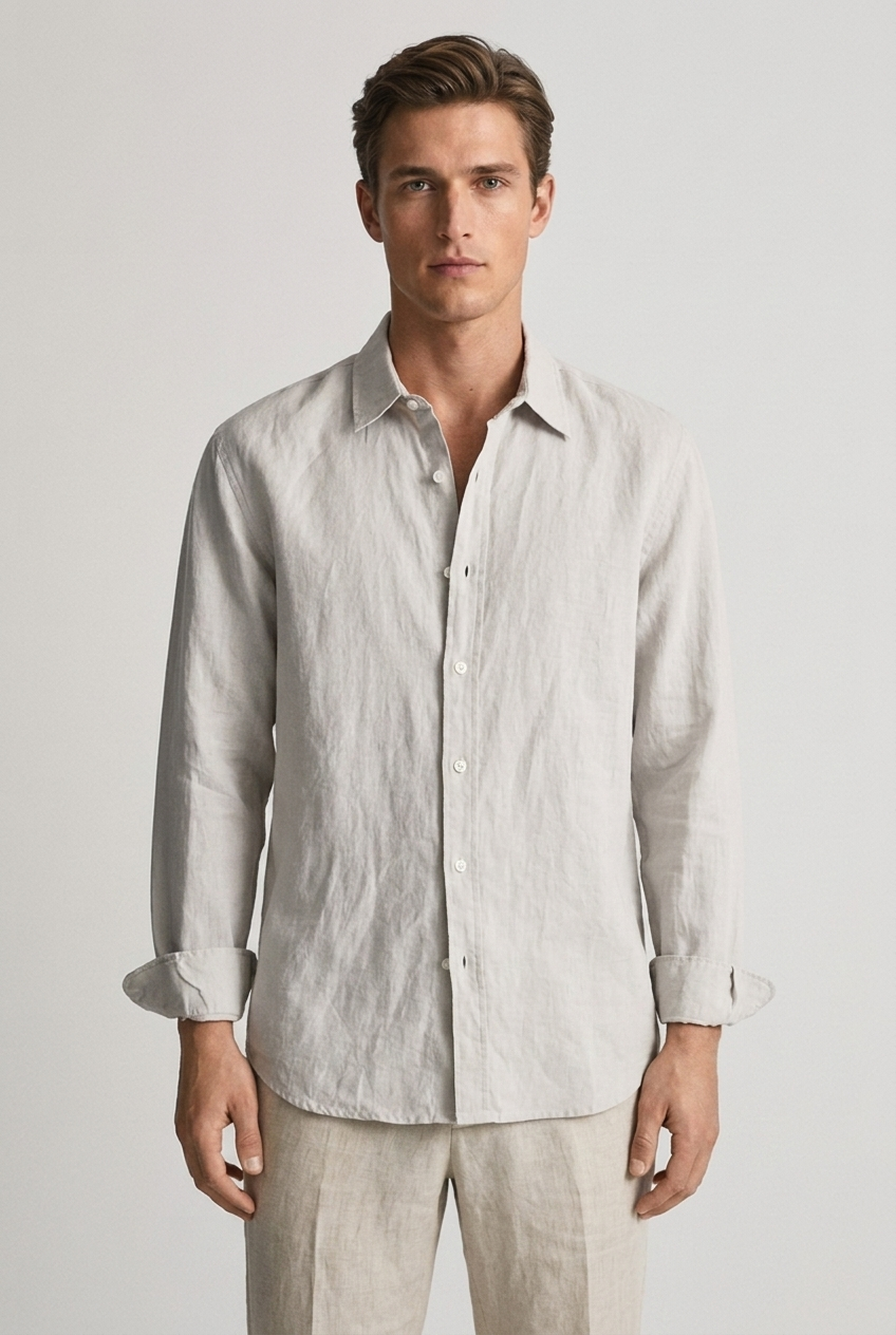 Men's Long Sleeve Linen Shirt - Relaxed Fit Casual Style