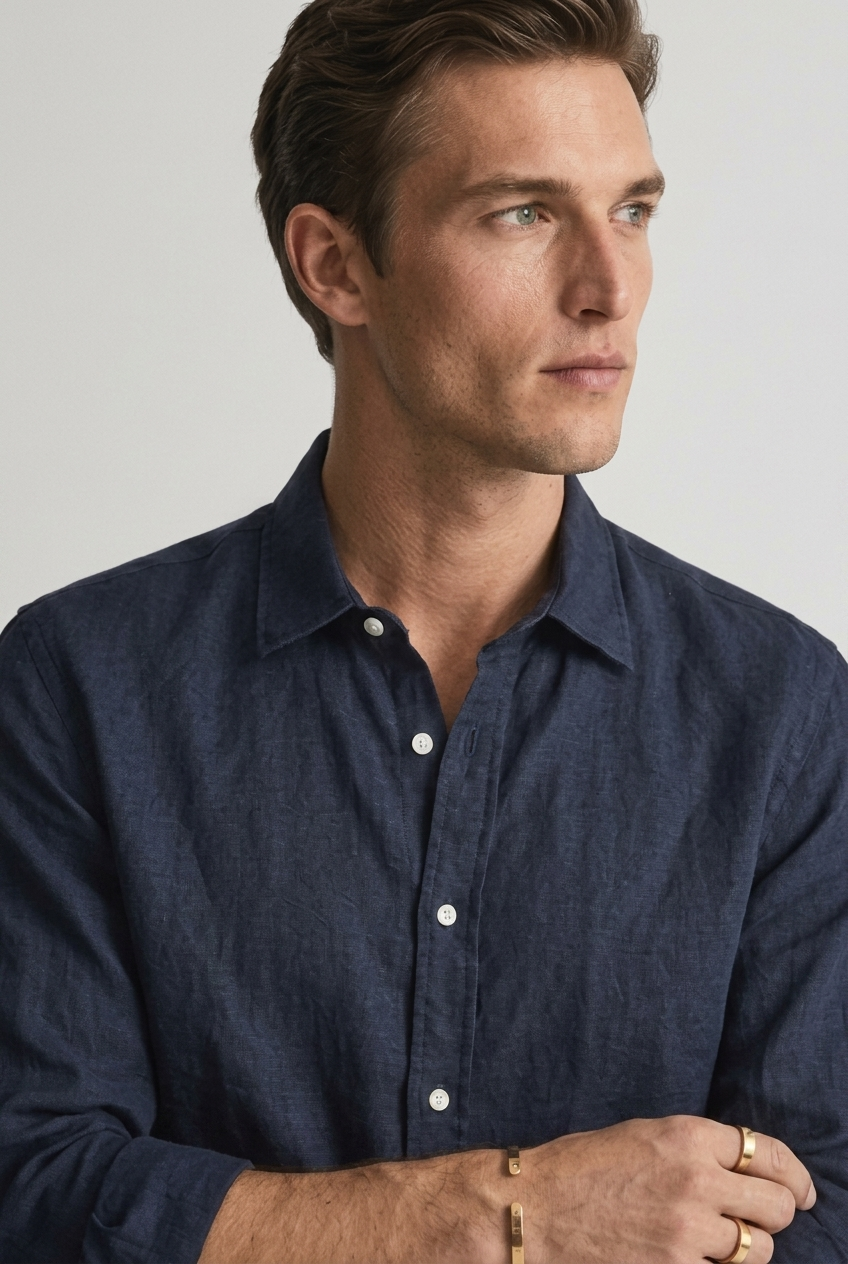 Men's Long Sleeve Linen Shirt - Relaxed Fit Casual Style
